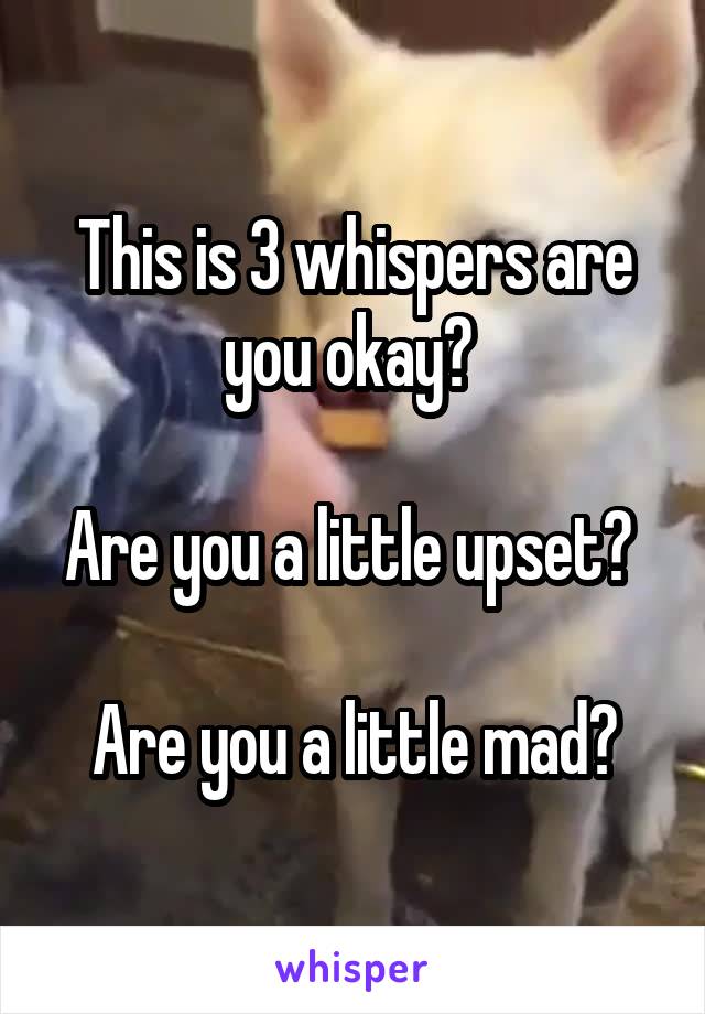 This is 3 whispers are you okay? 

Are you a little upset? 

Are you a little mad?