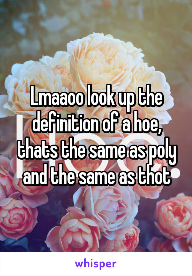 Lmaaoo look up the definition of a hoe, thats the same as poly and the same as thot