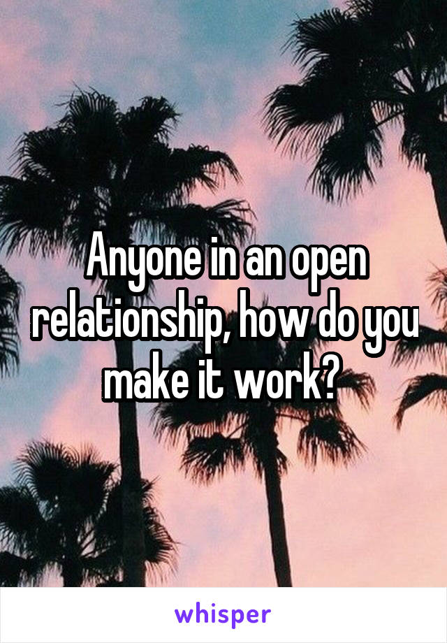 Anyone in an open relationship, how do you make it work? 