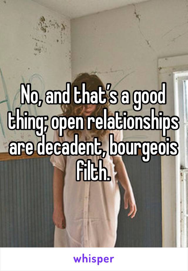 No, and that’s a good thing; open relationships are decadent, bourgeois filth.