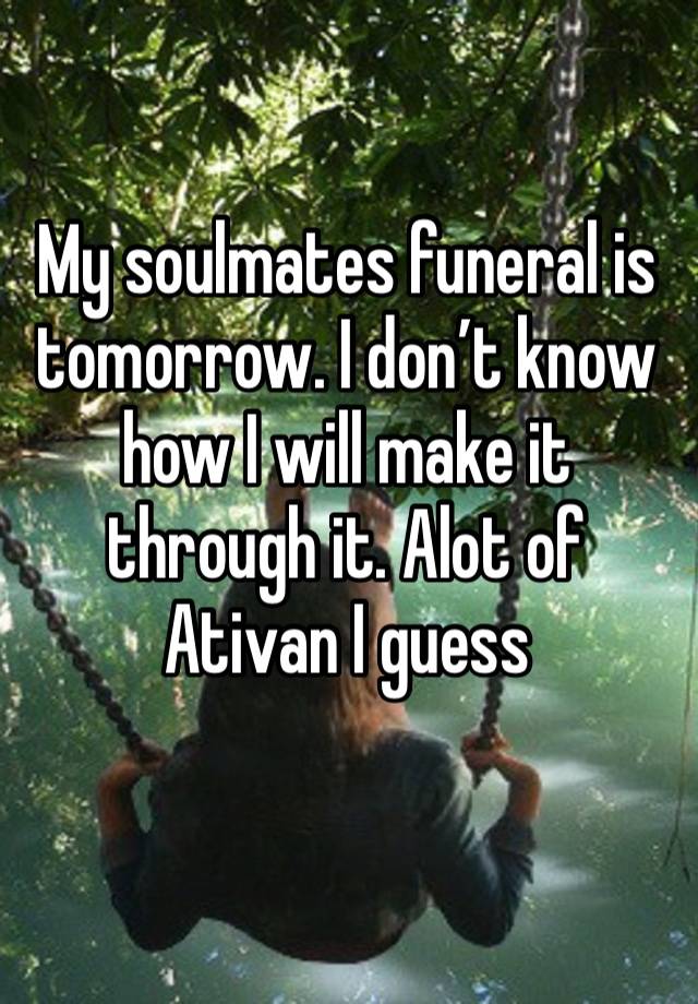 My soulmates funeral is tomorrow. I don’t know how I will make it through it. Alot of Ativan I guess 