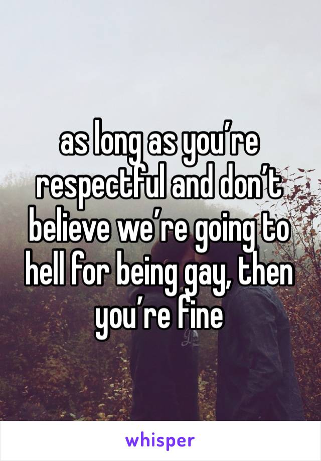 as long as you’re respectful and don’t believe we’re going to hell for being gay, then you’re fine 