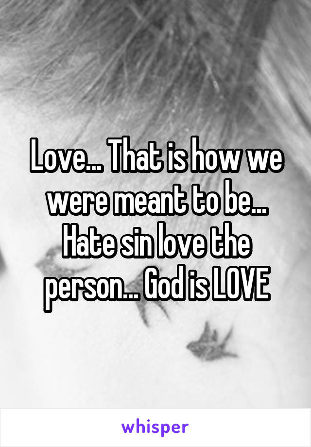 Love... That is how we were meant to be... Hate sin love the person... God is LOVE