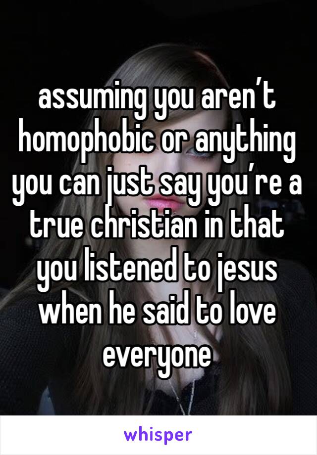 assuming you aren’t homophobic or anything you can just say you’re a true christian in that you listened to jesus when he said to love everyone