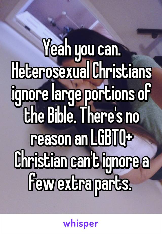 Yeah you can. Heterosexual Christians ignore large portions of the Bible. There's no reason an LGBTQ+ Christian can't ignore a few extra parts. 