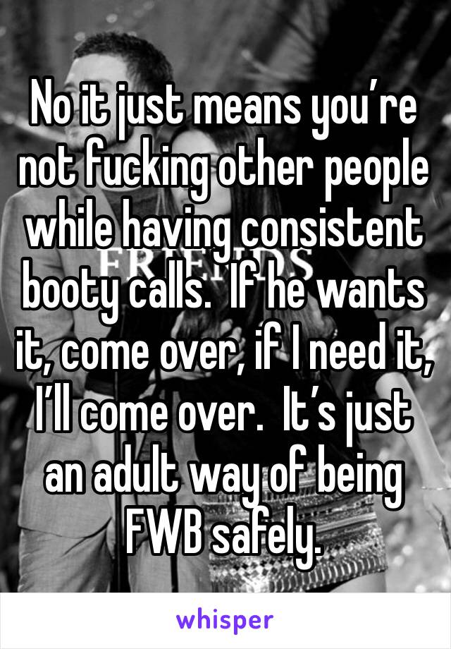 No it just means you’re not fucking other people while having consistent booty calls.  If he wants it, come over, if I need it, I’ll come over.  It’s just an adult way of being FWB safely.  