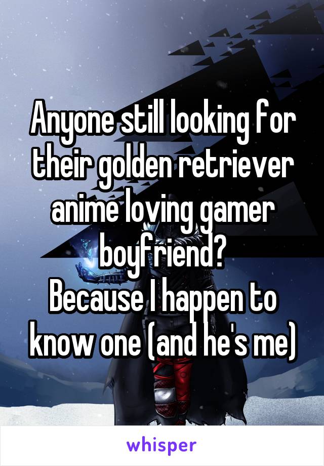 Anyone still looking for their golden retriever anime loving gamer boyfriend?
Because I happen to know one (and he's me)