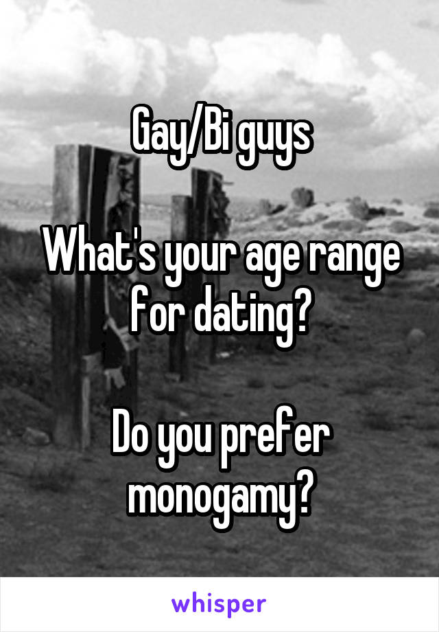 Gay/Bi guys

What's your age range for dating?

Do you prefer monogamy?