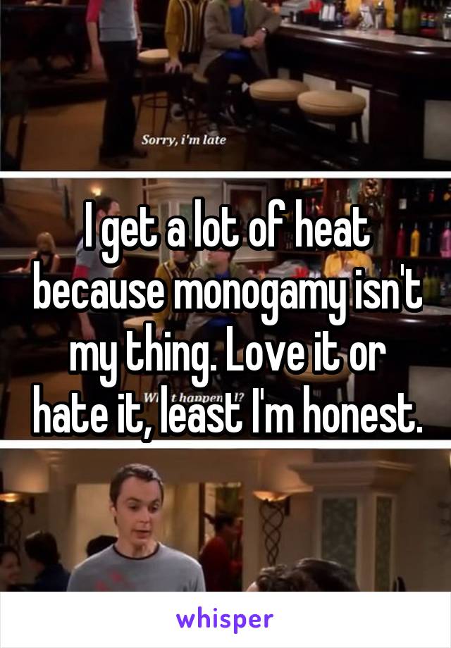 I get a lot of heat because monogamy isn't my thing. Love it or hate it, least I'm honest.