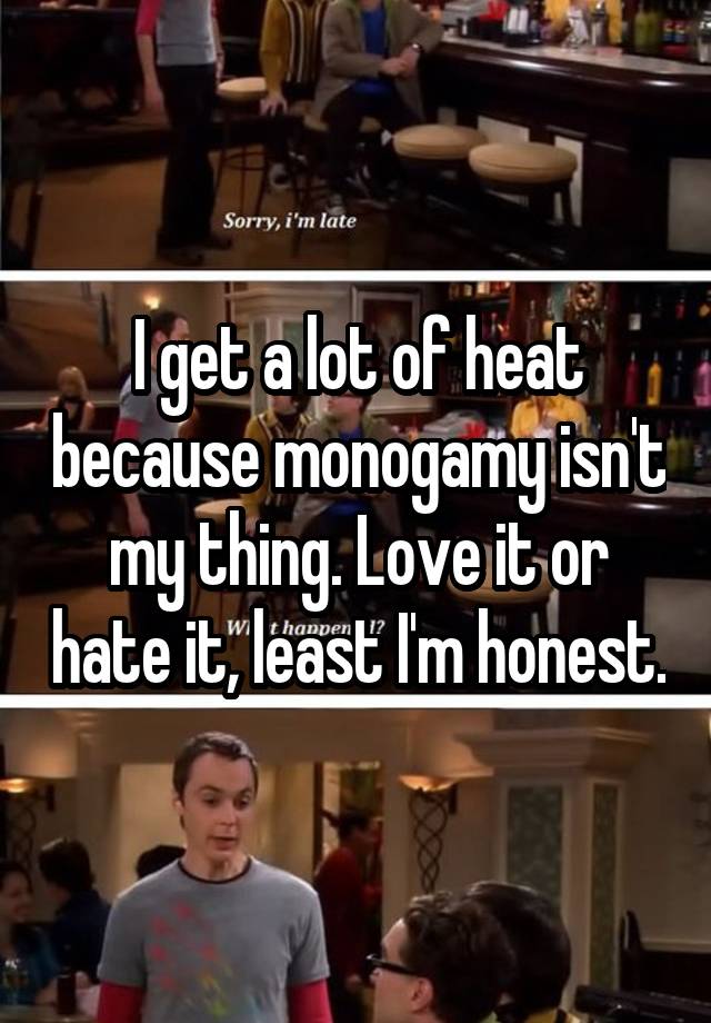 I get a lot of heat because monogamy isn't my thing. Love it or hate it, least I'm honest.