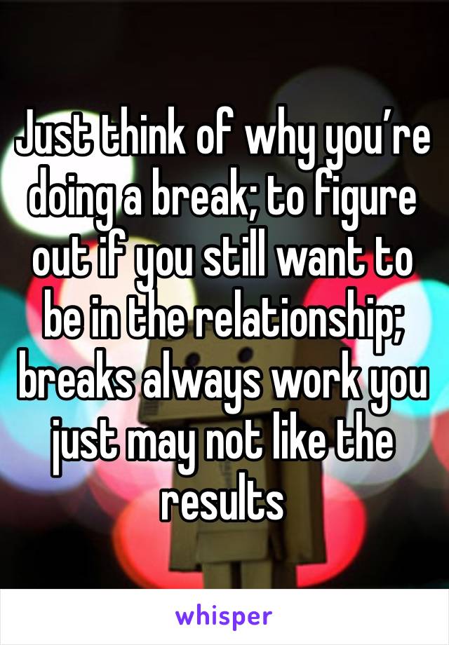 Just think of why you’re doing a break; to figure out if you still want to be in the relationship; breaks always work you just may not like the results 