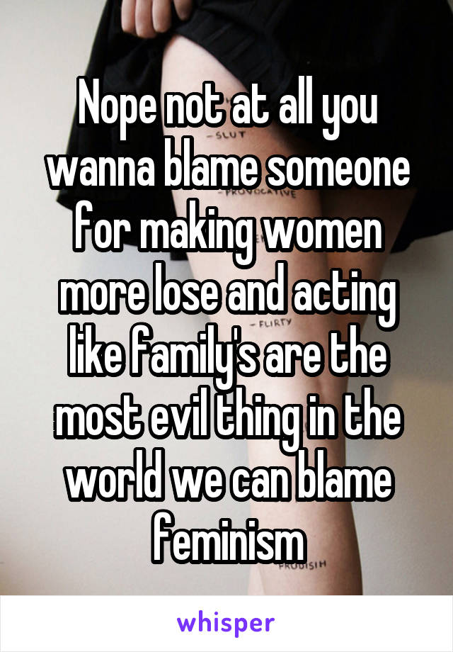 Nope not at all you wanna blame someone for making women more lose and acting like family's are the most evil thing in the world we can blame feminism