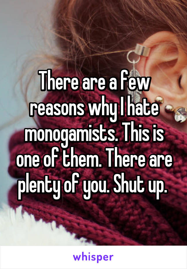 There are a few reasons why I hate monogamists. This is one of them. There are plenty of you. Shut up. 