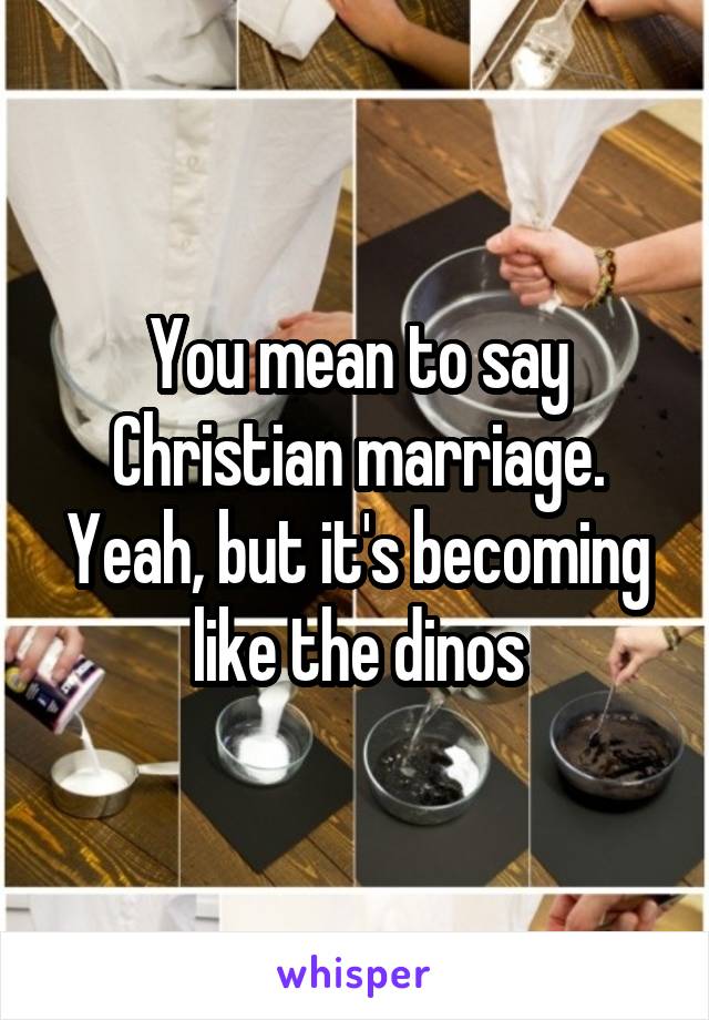 You mean to say Christian marriage. Yeah, but it's becoming like the dinos