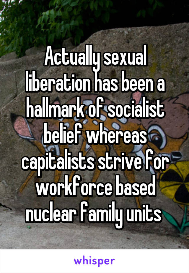 Actually sexual liberation has been a hallmark of socialist belief whereas capitalists strive for workforce based nuclear family units 