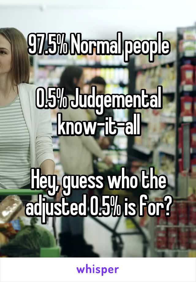 97.5% Normal people

0.5% Judgemental know-it-all

Hey, guess who the adjusted 0.5% is for?
