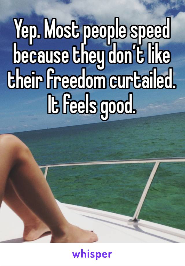 Yep. Most people speed because they don’t like their freedom curtailed. It feels good. 