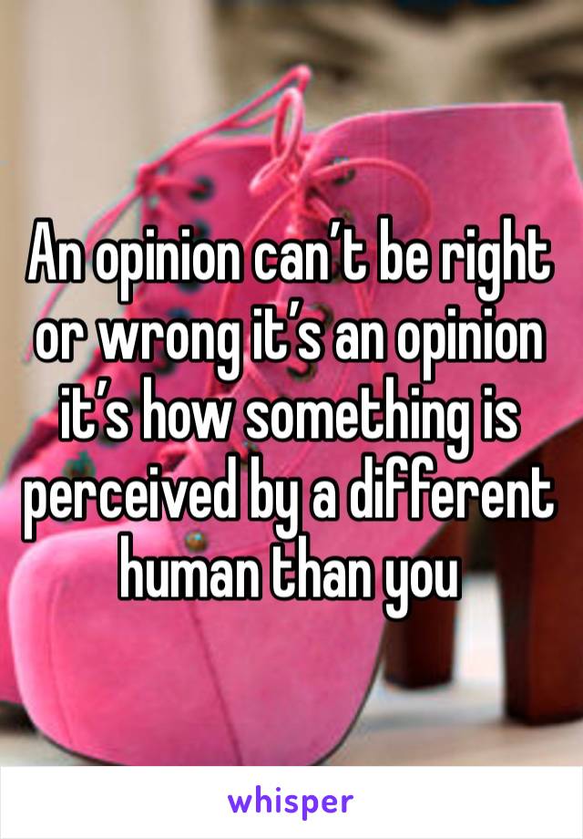 An opinion can’t be right or wrong it’s an opinion it’s how something is perceived by a different human than you 