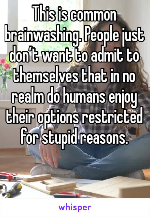 This is common brainwashing. People just don’t want to admit to themselves that in no realm do humans enjoy their options restricted for stupid reasons. 