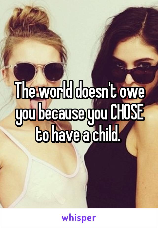 The world doesn't owe you because you CHOSE to have a child. 