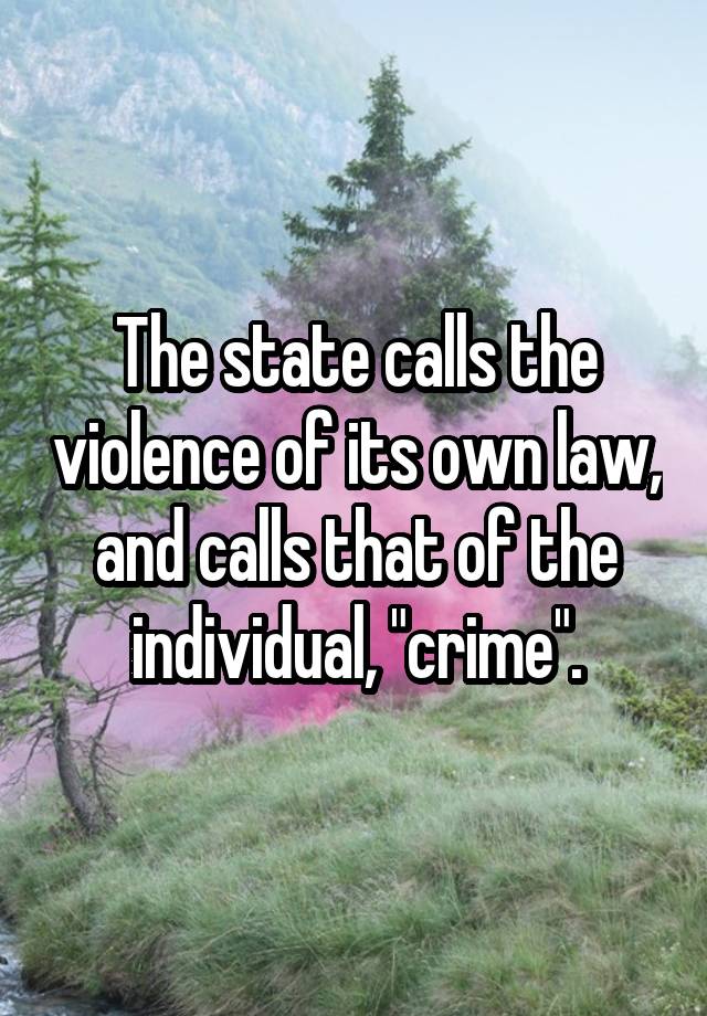 The state calls the violence of its own law, and calls that of the individual, "crime".