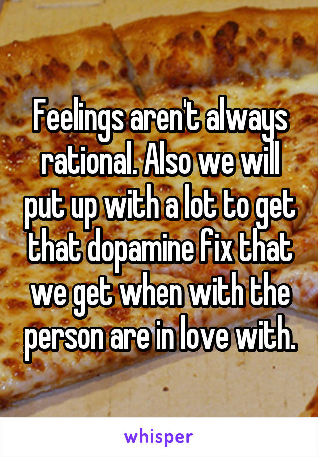 Feelings aren't always rational. Also we will put up with a lot to get that dopamine fix that we get when with the person are in love with.