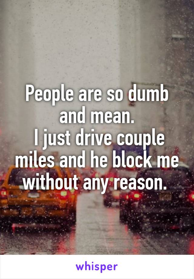 People are so dumb and mean.
 I just drive couple miles and he block me without any reason. 