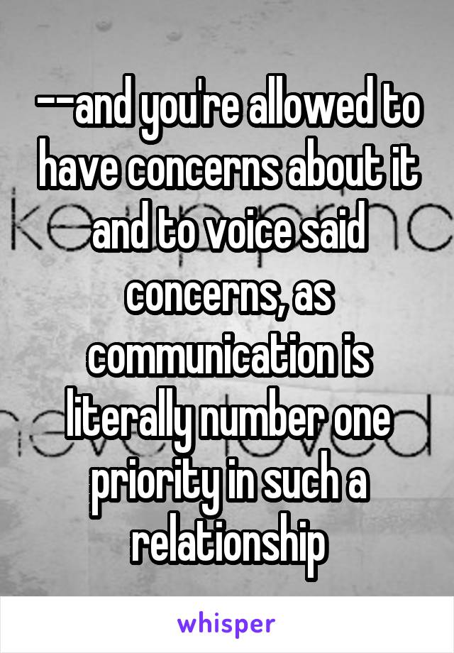 --and you're allowed to have concerns about it and to voice said concerns, as communication is literally number one priority in such a relationship