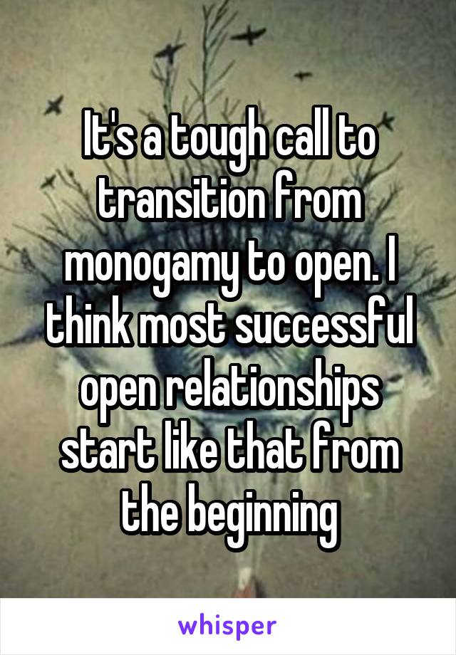 It's a tough call to transition from monogamy to open. I think most successful open relationships start like that from the beginning