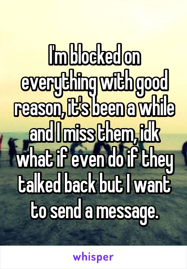 I'm blocked on everything with good reason, it's been a while and I miss them, idk what if even do if they talked back but I want to send a message.