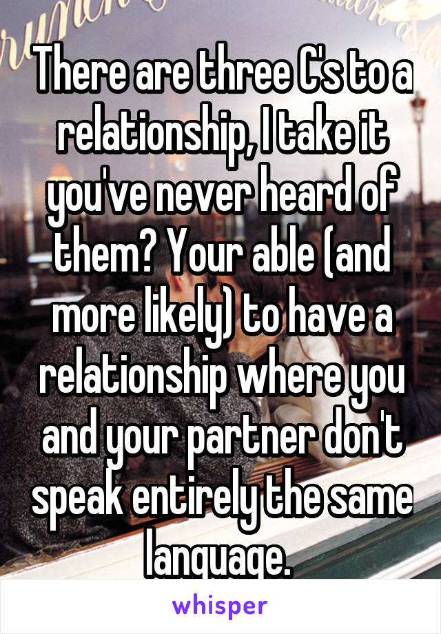 There are three C's to a relationship, I take it you've never heard of them? Your able (and more likely) to have a relationship where you and your partner don't speak entirely the same language. 