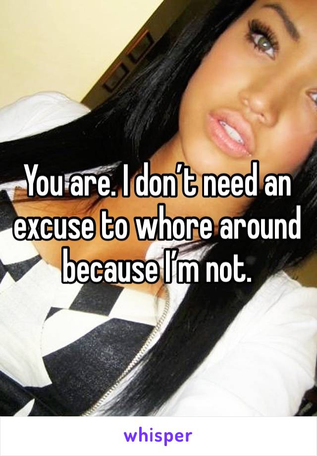 You are. I don’t need an excuse to whore around because I’m not. 