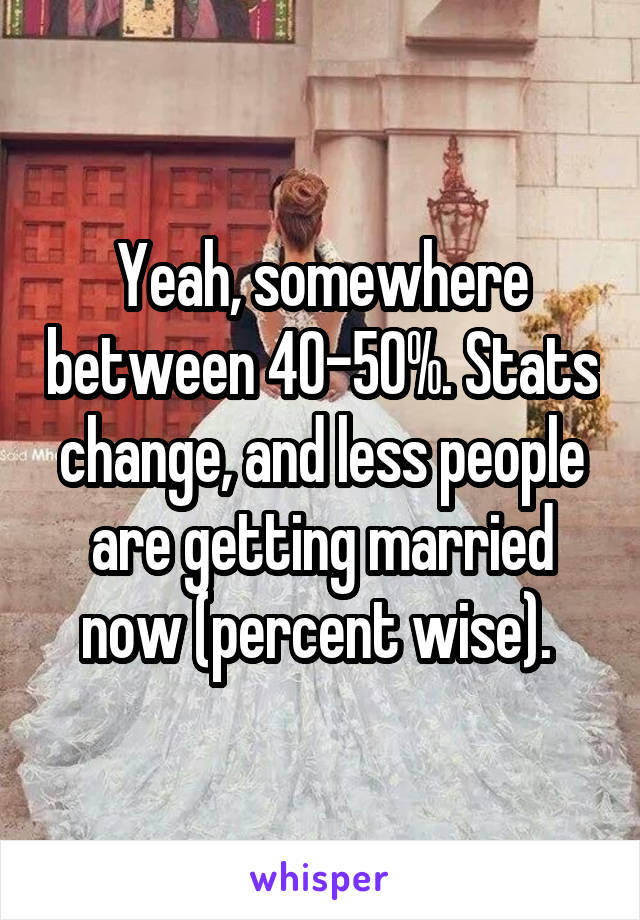 Yeah, somewhere between 40-50%. Stats change, and less people are getting married now (percent wise). 