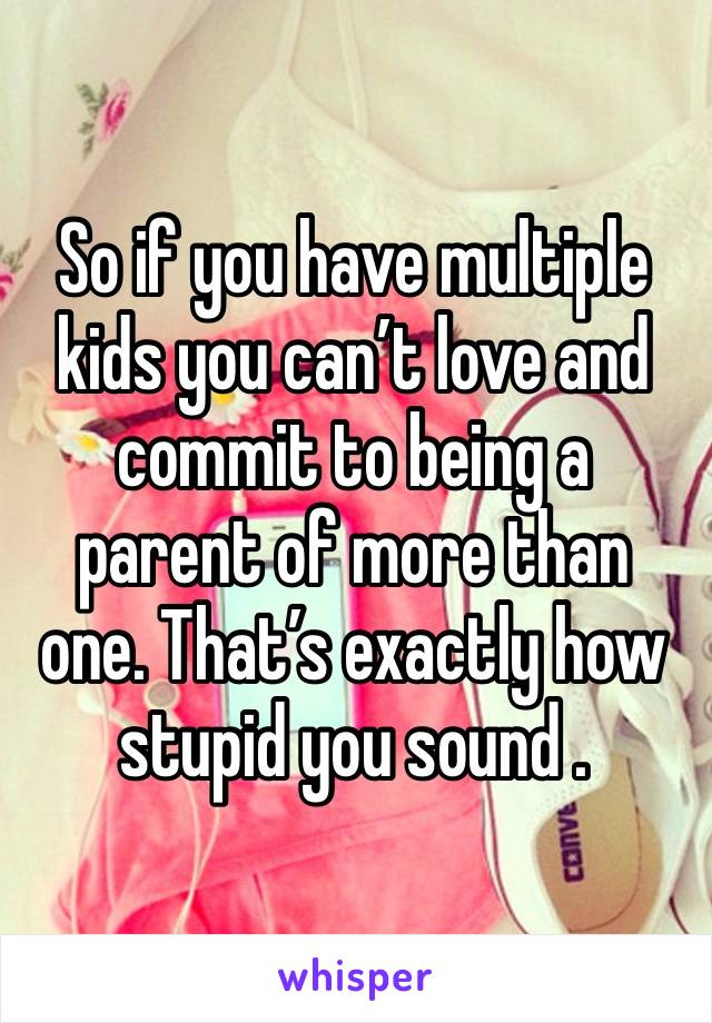 So if you have multiple kids you can’t love and commit to being a parent of more than one. That’s exactly how stupid you sound .