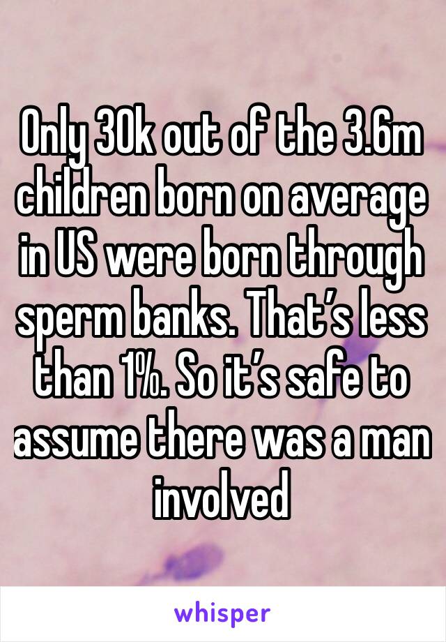 Only 30k out of the 3.6m children born on average in US were born through sperm banks. That’s less than 1%. So it’s safe to assume there was a man involved