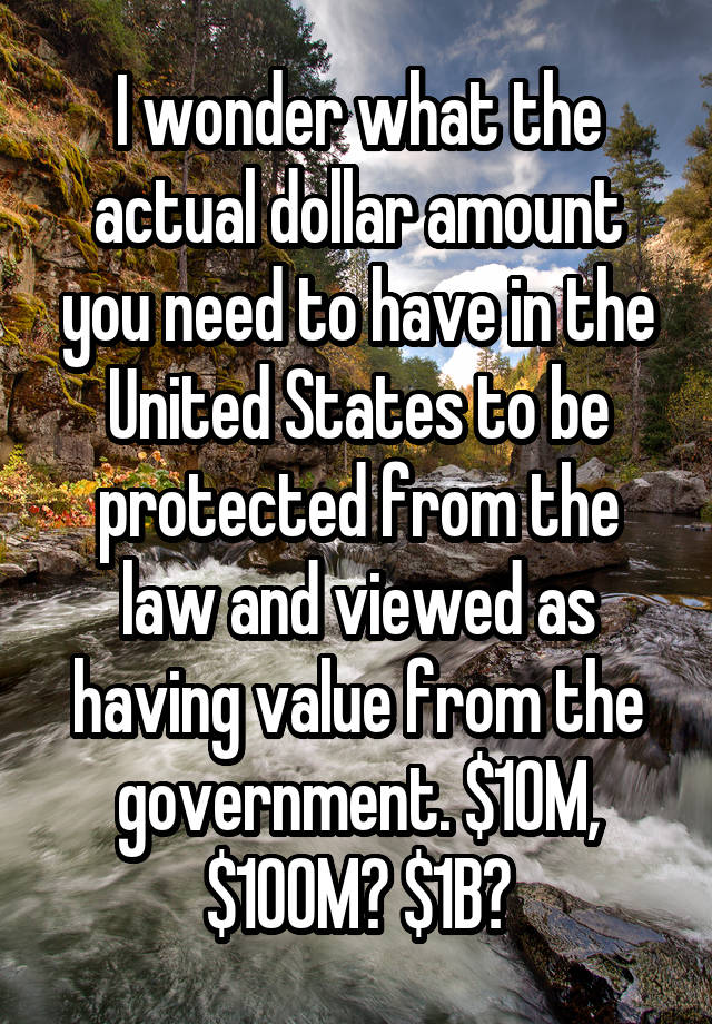 I wonder what the actual dollar amount you need to have in the United States to be protected from the law and viewed as having value from the government. $10M, $100M? $1B?