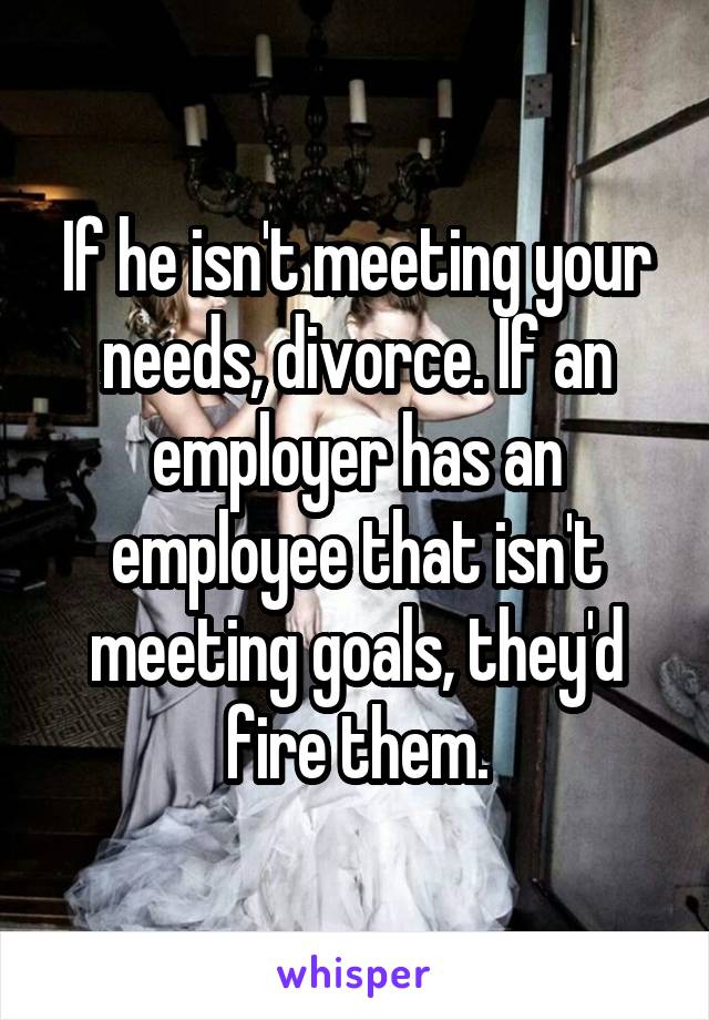 If he isn't meeting your needs, divorce. If an employer has an employee that isn't meeting goals, they'd fire them.