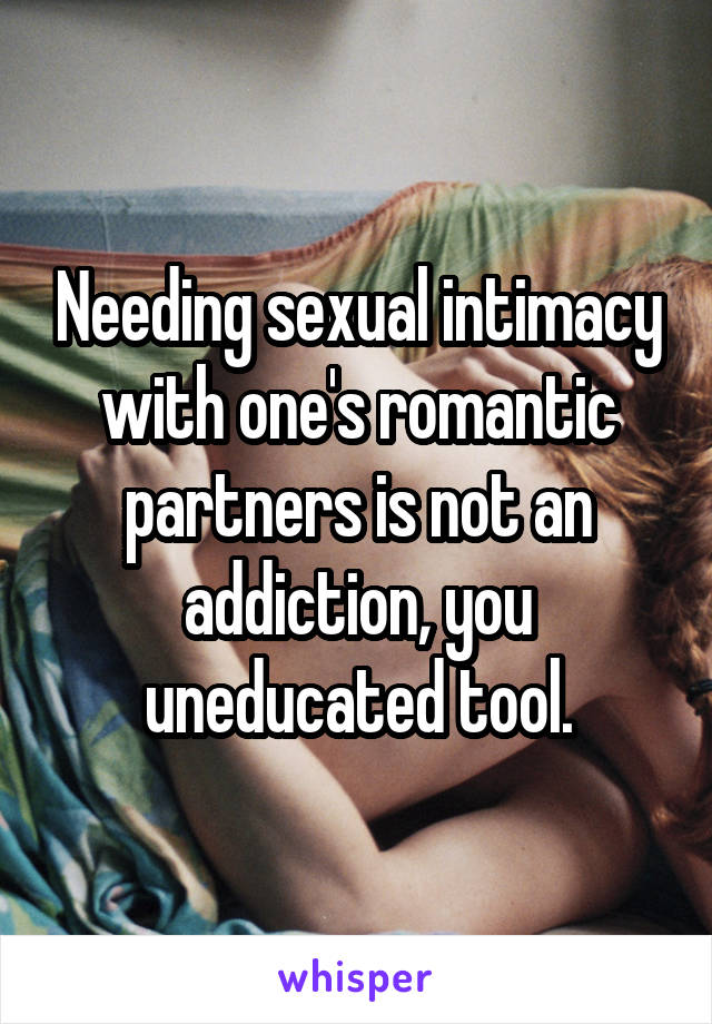 Needing sexual intimacy with one's romantic partners is not an addiction, you uneducated tool.