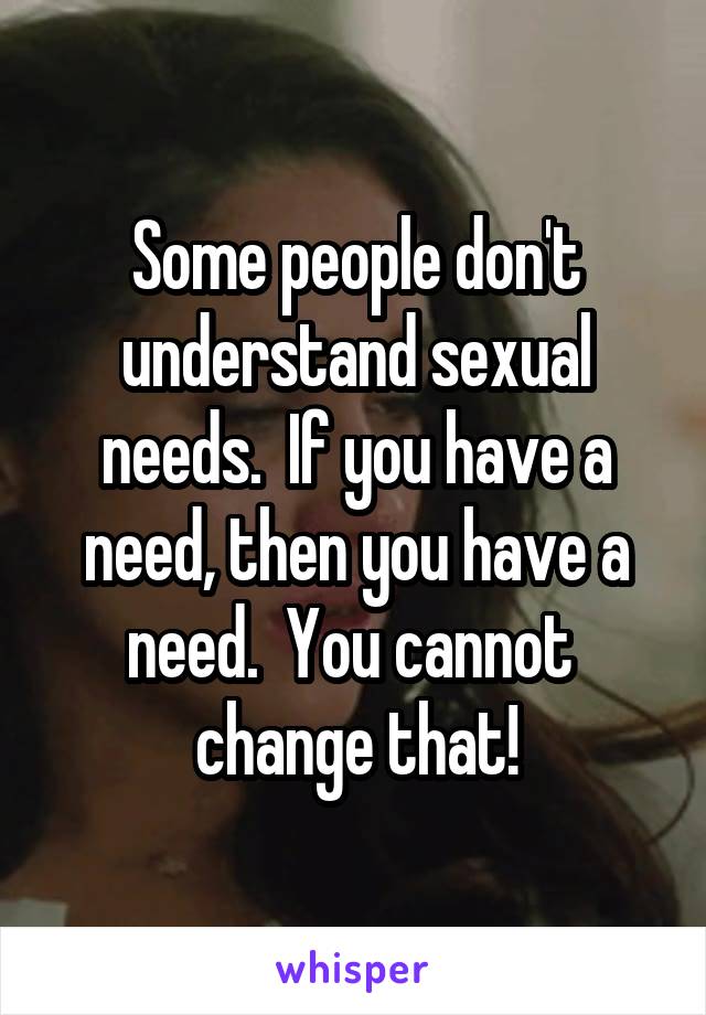 Some people don't understand sexual needs.  If you have a need, then you have a need.  You cannot 
change that!