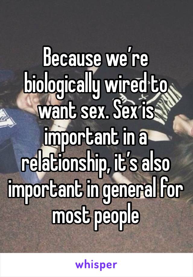 Because we’re biologically wired to want sex. Sex is important in a relationship, it’s also important in general for most people 