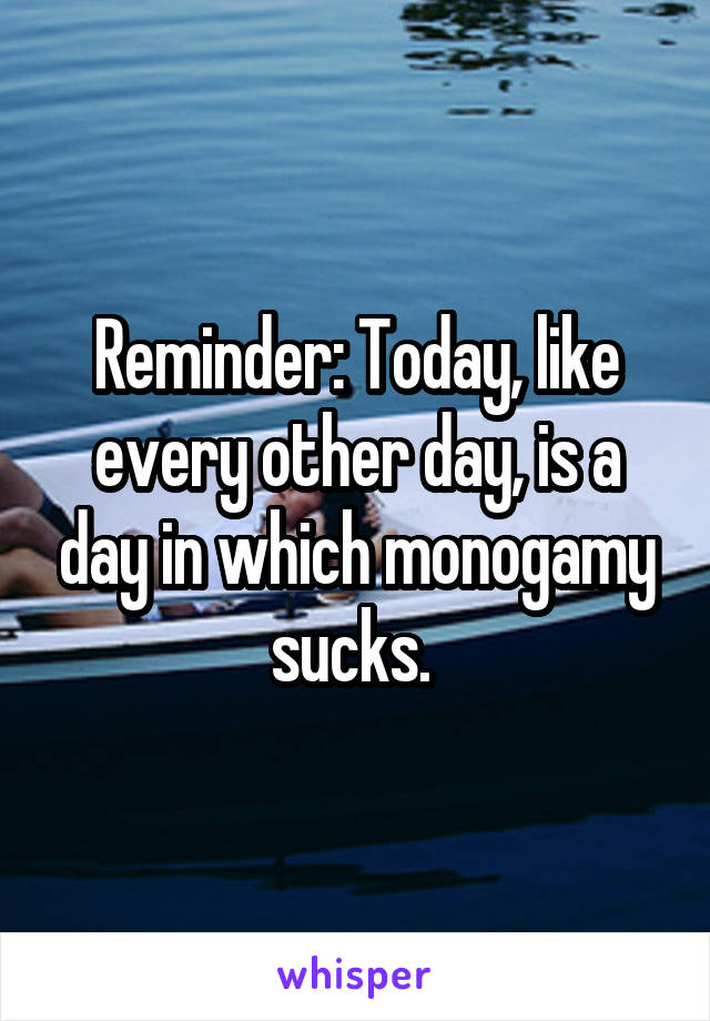 Reminder: Today, like every other day, is a day in which monogamy sucks. 