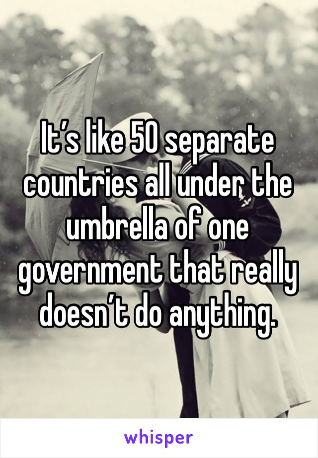 It’s like 50 separate countries all under the umbrella of one government that really doesn’t do anything.