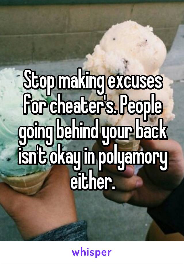 Stop making excuses for cheater's. People going behind your back isn't okay in polyamory either.