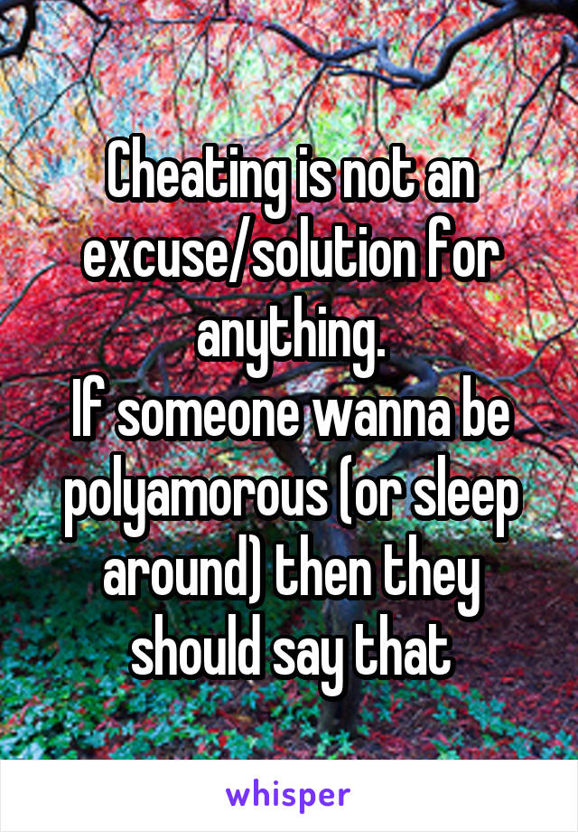 Cheating is not an excuse/solution for anything.
If someone wanna be polyamorous (or sleep around) then they should say that