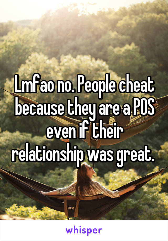 Lmfao no. People cheat because they are a POS even if their relationship was great. 