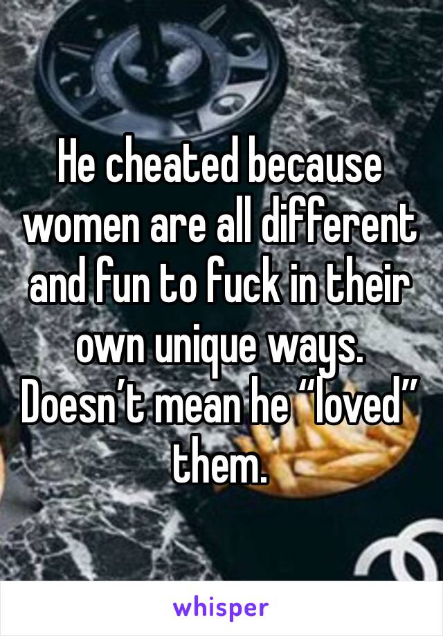 He cheated because women are all different and fun to fuck in their own unique ways. Doesn’t mean he “loved” them.