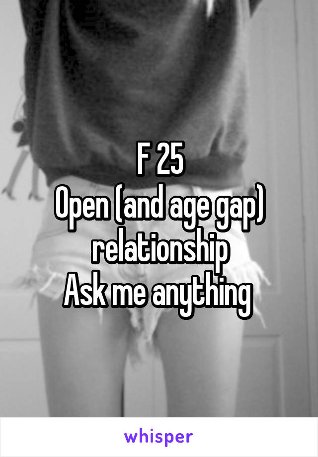 F 25
Open (and age gap) relationship
Ask me anything 