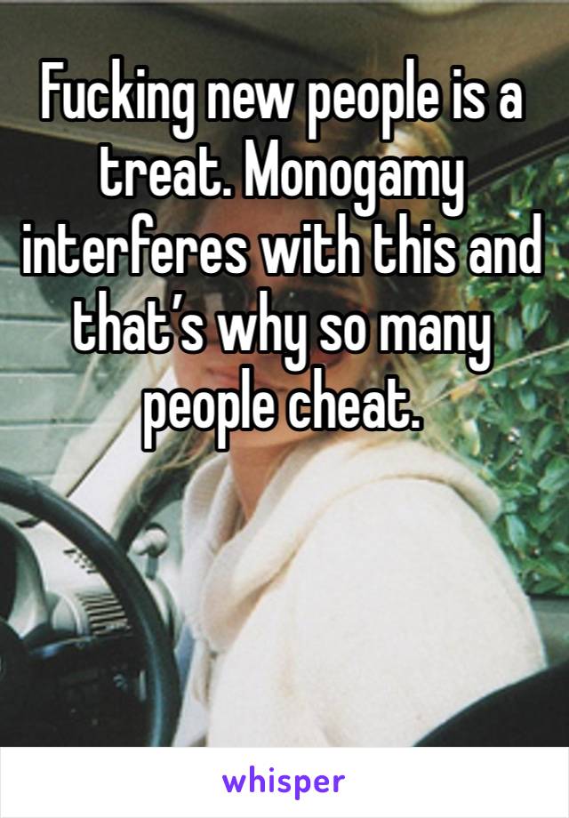 Fucking new people is a treat. Monogamy interferes with this and that’s why so many people cheat. 