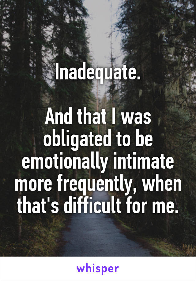 Inadequate.

And that I was obligated to be emotionally intimate more frequently, when that's difficult for me.