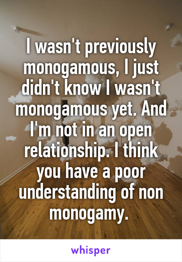 I wasn't previously monogamous, I just didn't know I wasn't monogamous yet. And I'm not in an open relationship. I think you have a poor understanding of non monogamy. 